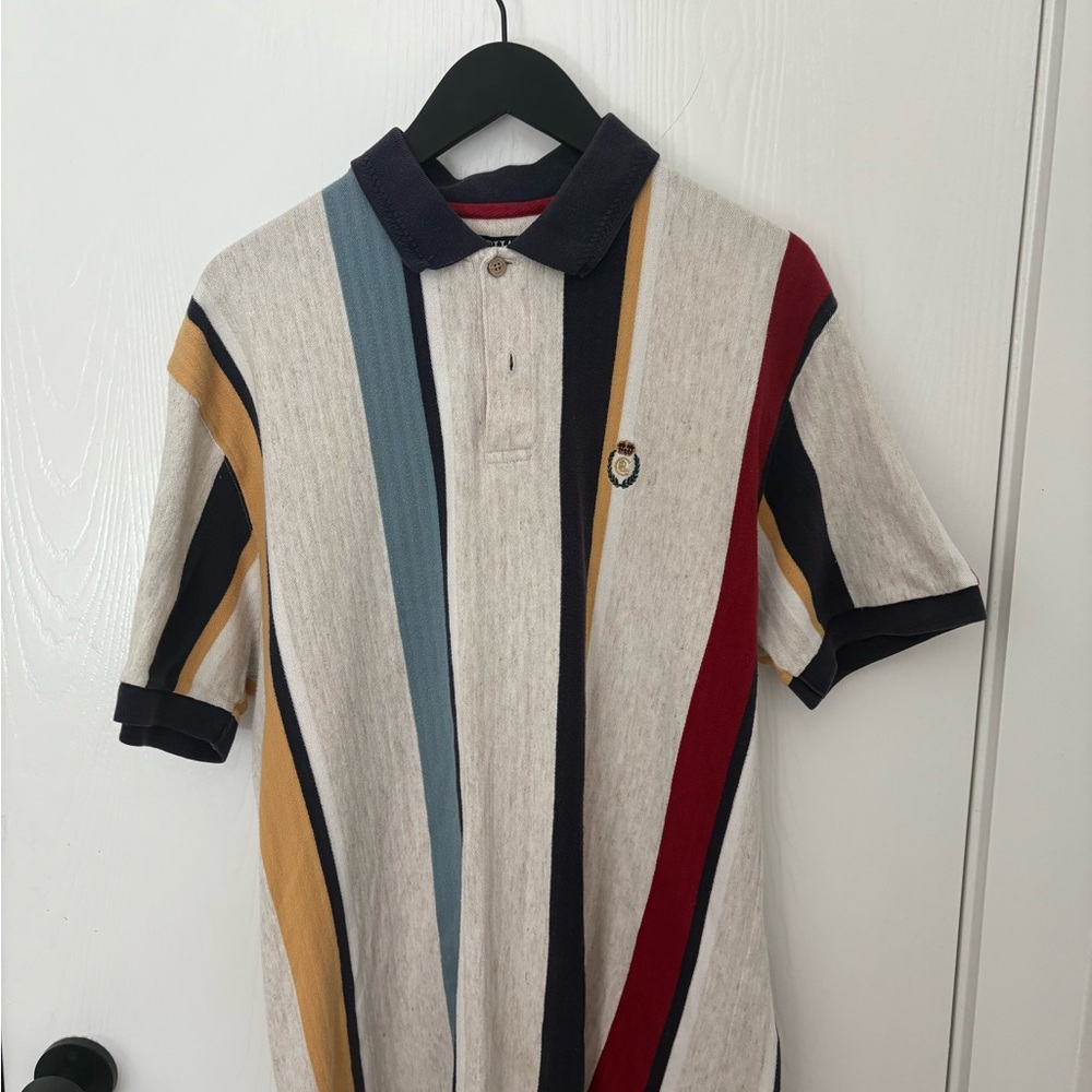 Ralph Lauren Chaps Cream Polo with Multicolor Stripes. XL. 100% Cotton